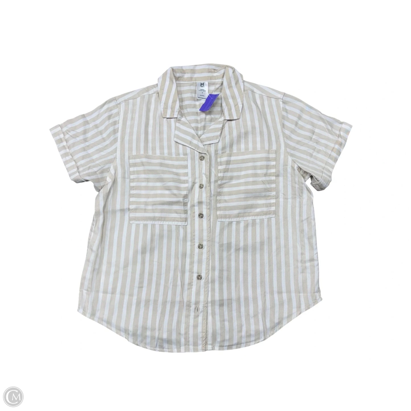 Blouse Short Sleeve By Members Mark In Tan & White, Size: S
