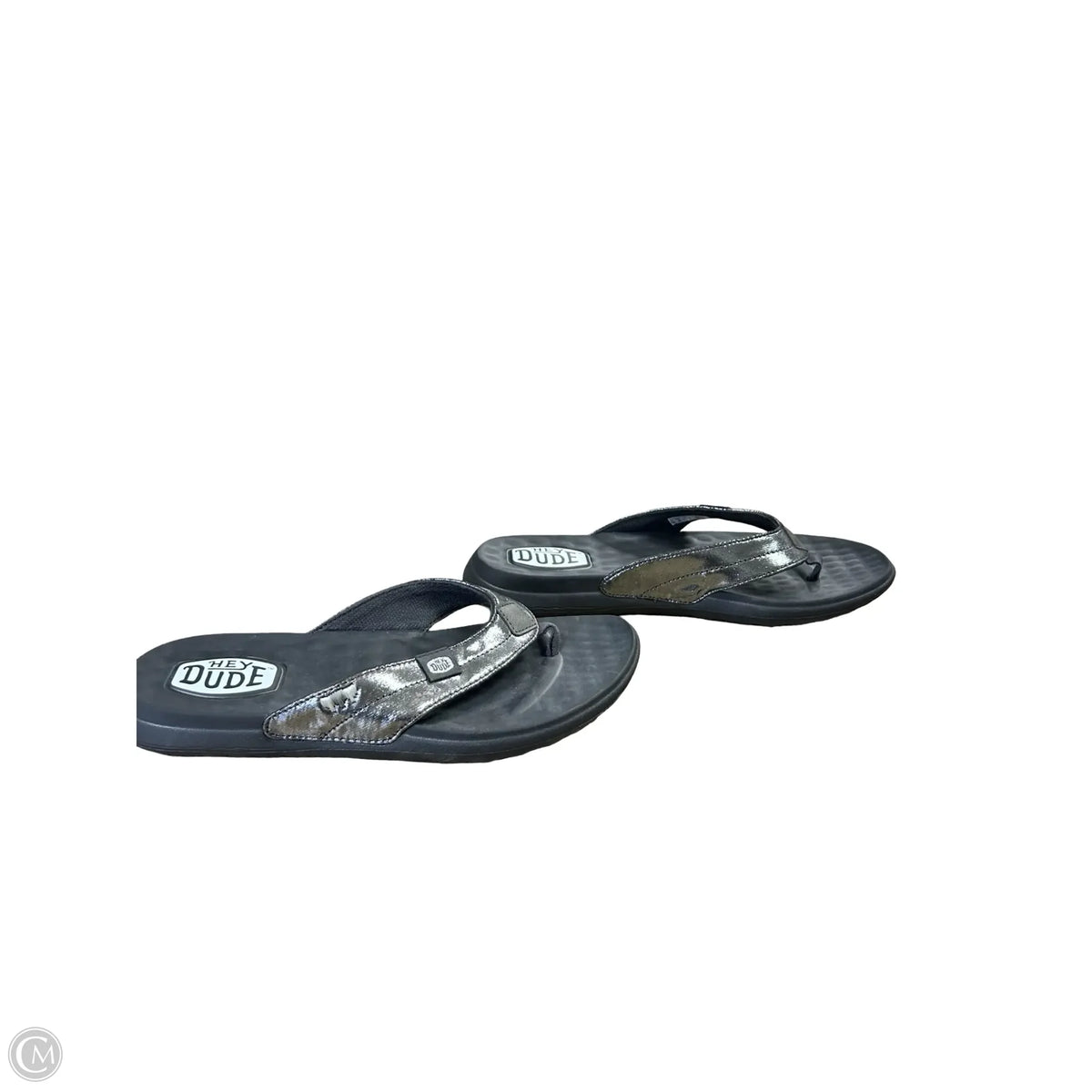 Sandals Flats By Hey Dude In Silver, Size: 8