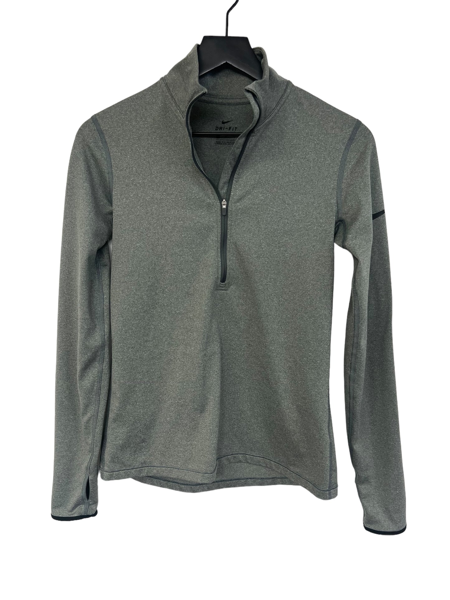 Grey Athletic Top Long Sleeve Collar Nike Apparel, Size M