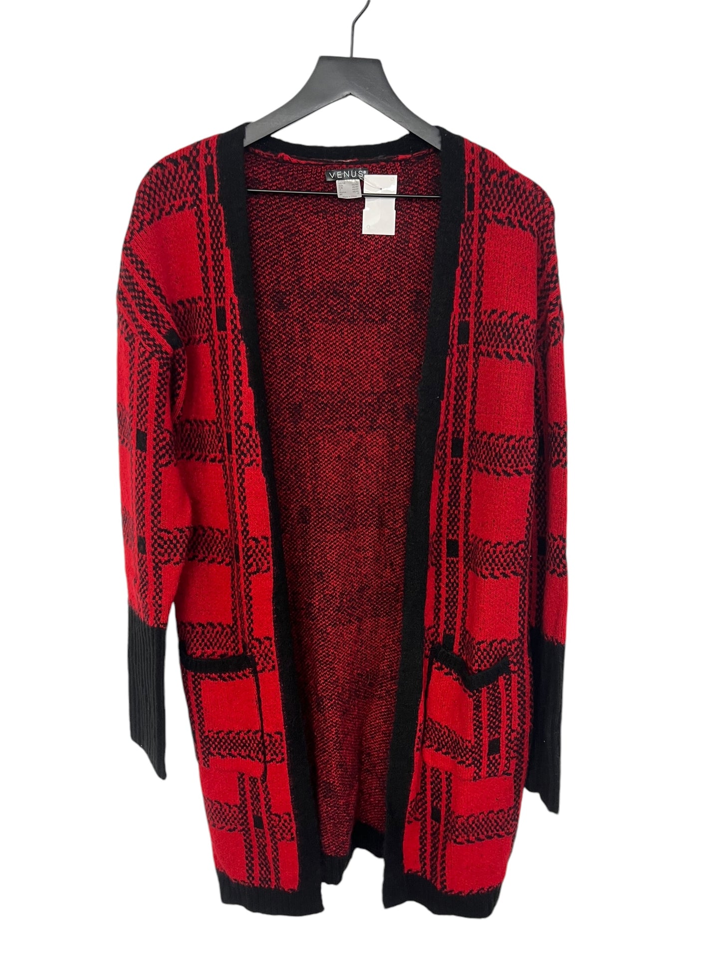 Sweater Cardigan By Venus In Black & Red, Size: S