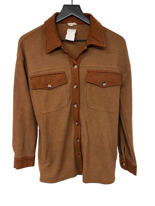 Jacket Shirt By Hem & Thread In Brown, Size: S