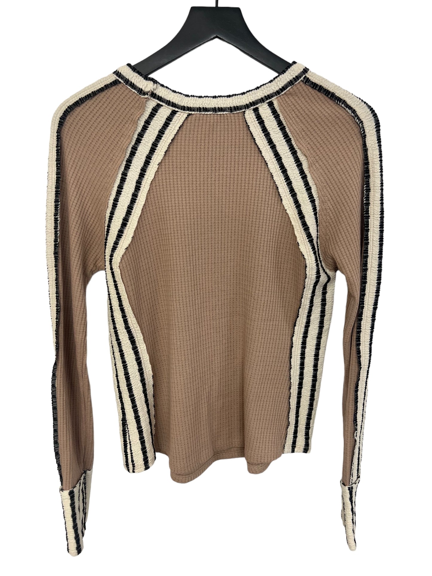 Top Long Sleeve By Cmc In Tan, Size: L