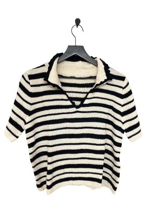 Sweater Short Sleeve By Cme In Black & Cream, Size: Xl