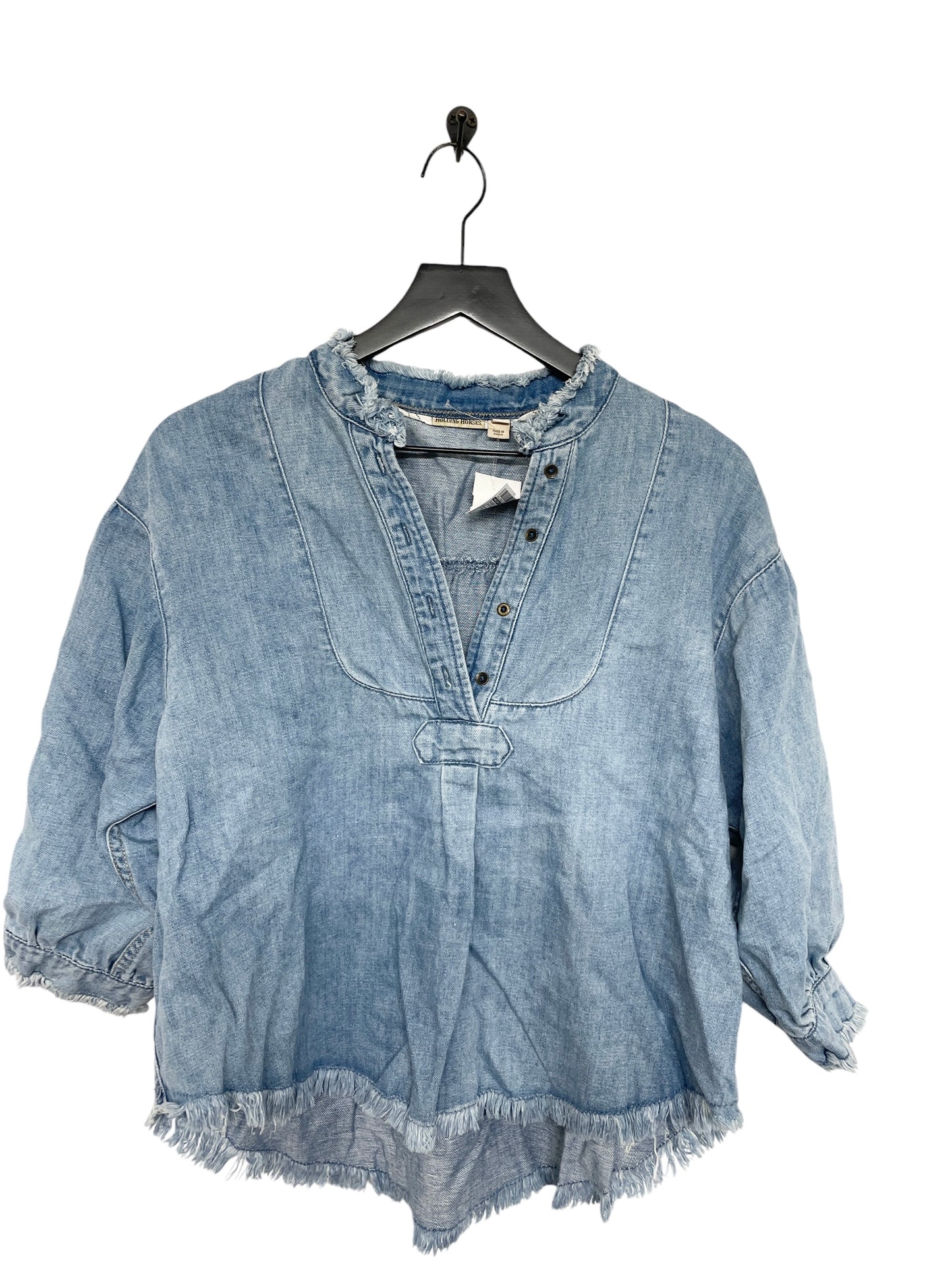 Blouse Short Sleeve By Holding Horses In Blue Denim, Size: S