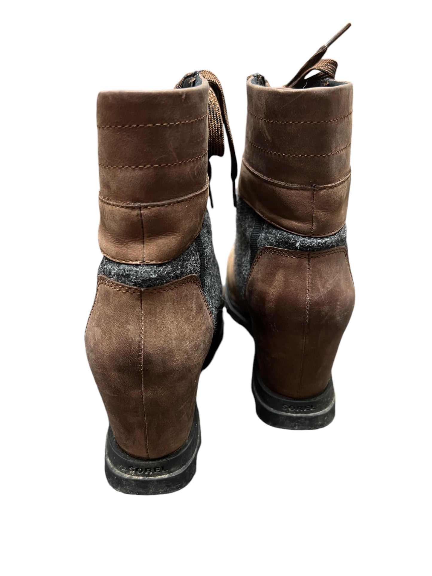 Boots Ankle Heels By Sorel In Brown & Grey, Size: 10