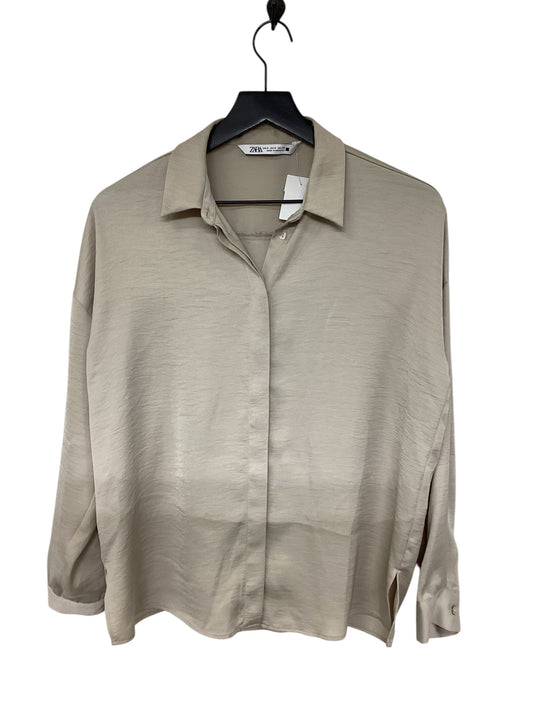 Blouse Long Sleeve By Zara In Beige, Size: S