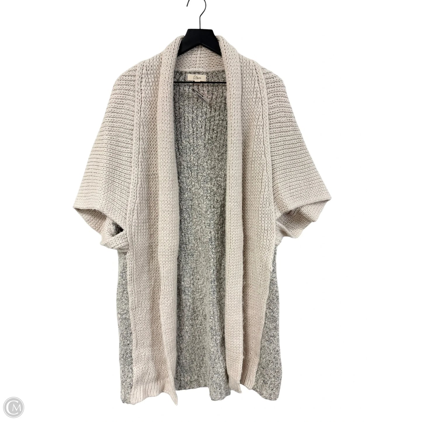 Sweater Cardigan By Elan In Cream & Grey, Size: Osfm