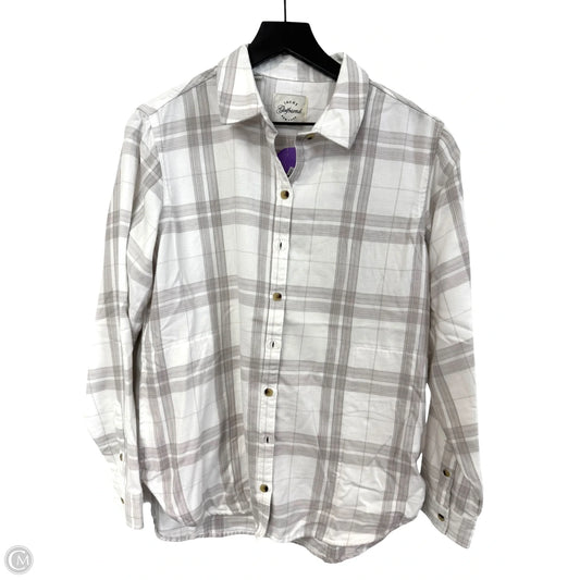 Blouse Long Sleeve By Jachs Girlfirend In Grey & White, Size: M