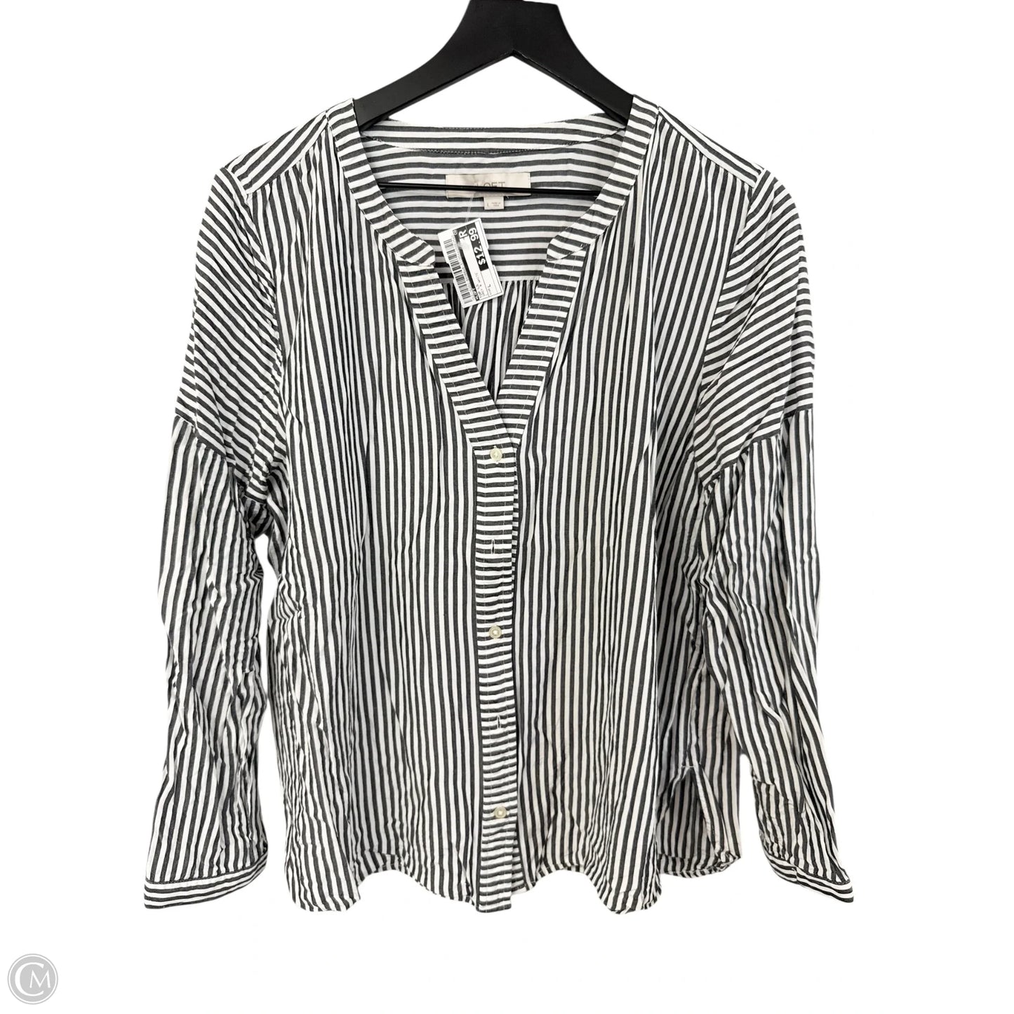 Top Long Sleeve By Loft In Grey & White, Size: L