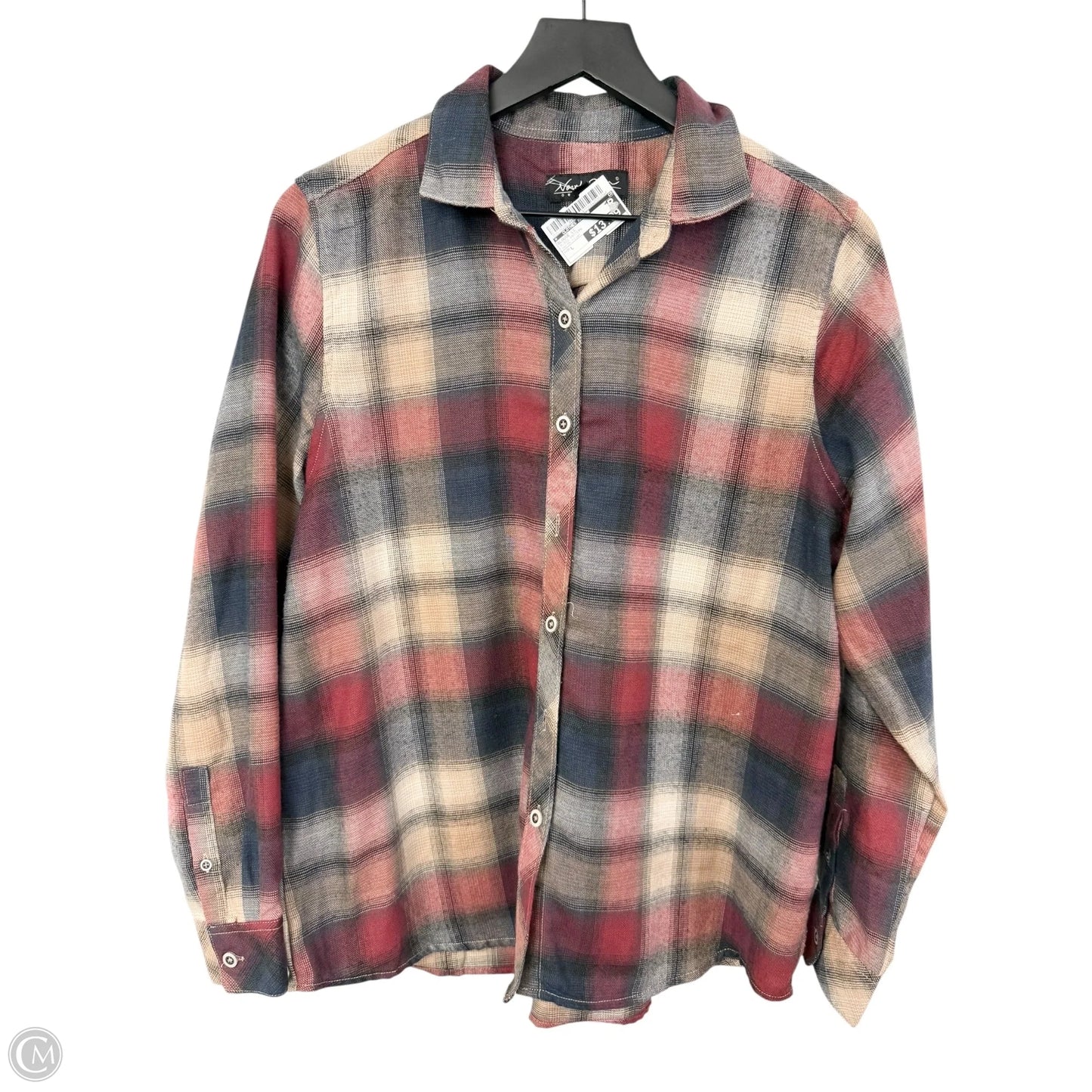Blouse Long Sleeve By Clothes Mentor In Plaid Pattern, Size: L