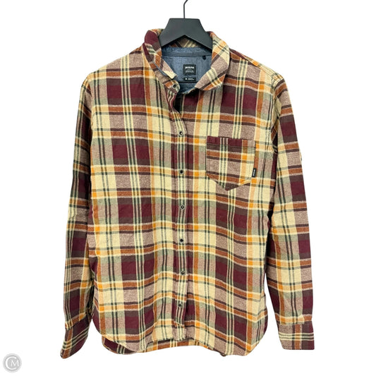 Blouse Long Sleeve By Prana In Plaid Pattern, Size: M
