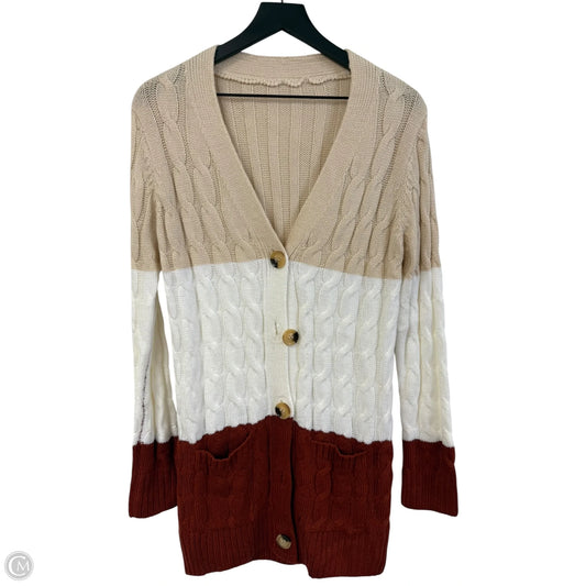 Sweater Cardigan By Cme In Red & Tan, Size: S