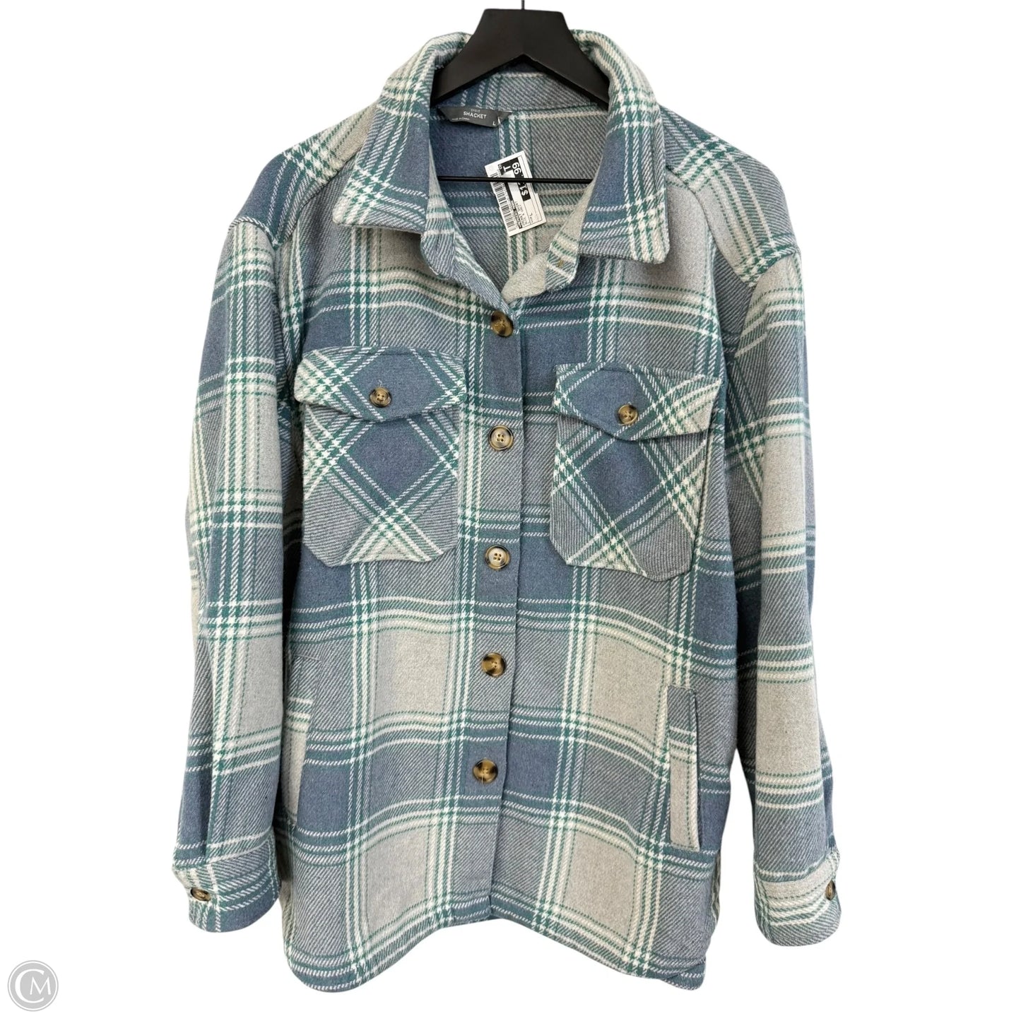 Jacket Shirt By Members Mark In Blue & Grey, Size: L